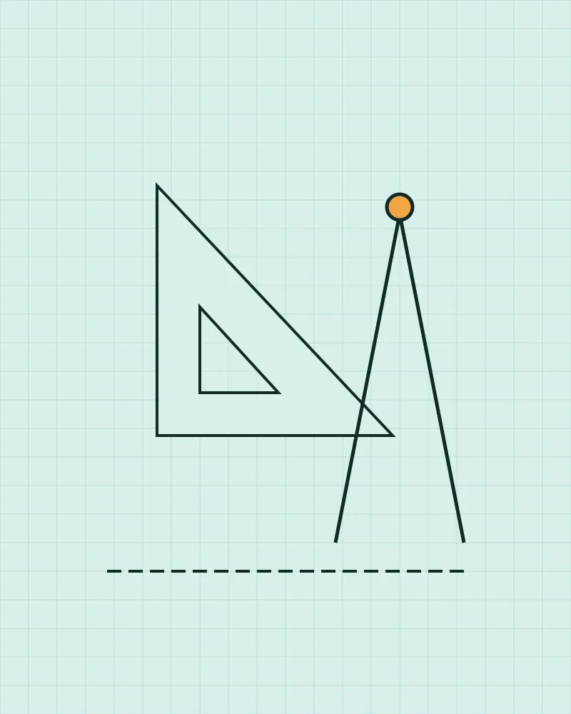 Line drawing of a set square and compass